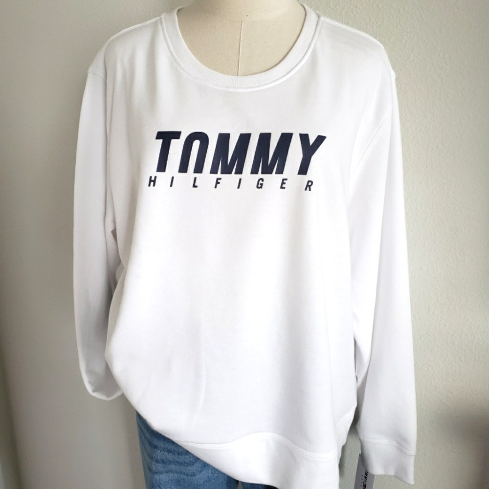 TOMMY HILFIGER SPORT White Long Sleeve Branded Sweatshirt--NWT--1X